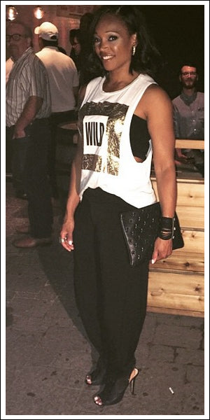 City Line – TV Host, Tracy Moore is wearing our black Harem pants.