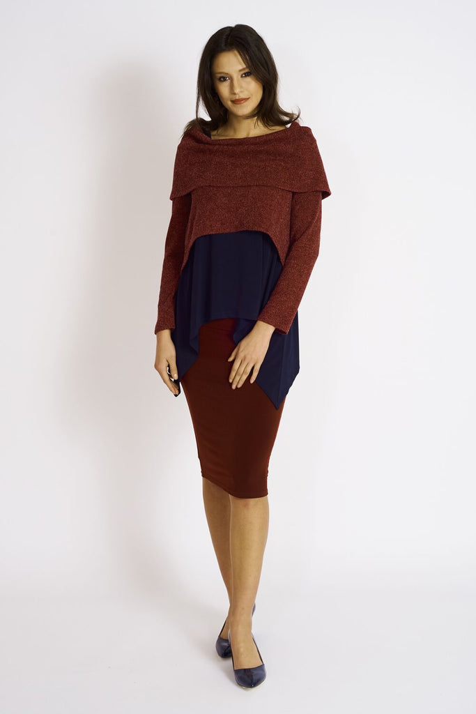 Ashmore Sweater Knit Crop Cowl Neck Topper - Code Vitesse